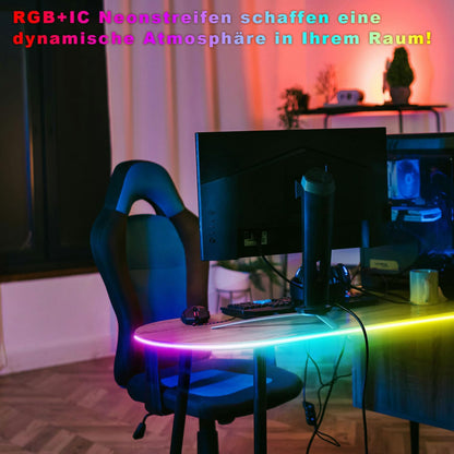 Lichaser RGB+IC Outdoor LED Neon Strip IP68 Waterproof Bluetooth Flexible with APP and 2.4G Remote Control 24V Silicone Light for Balcony Parties Festivals (15M*1)