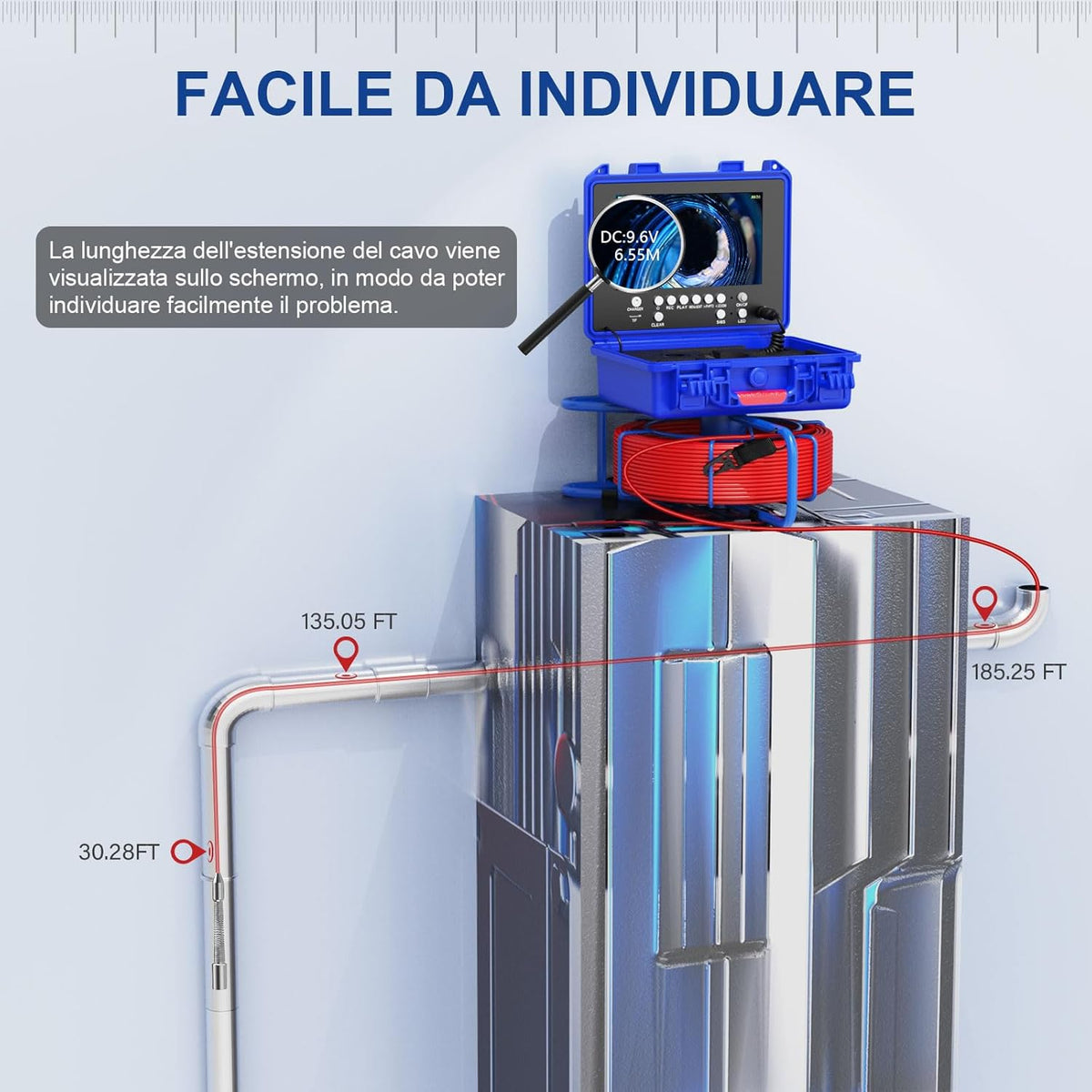 Inspectiecamera, buizen, 512 Hz, zelfnivellerende meter, 9 inch DVR-endoscoopcamera voor uitlaatbuis, Fognario, buisleiding, industriële endoscoop, IP68 waterdicht, 30 m