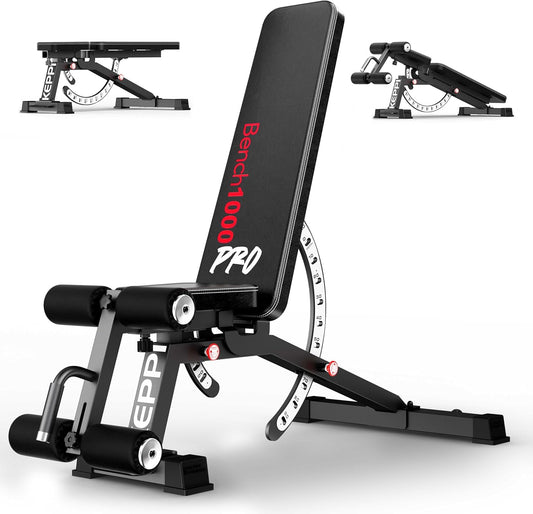 Keppi Verstelbare Halterbank, met 600 kg Capaciteit, Schuine & Platte Bank voor Thuisfitness, Multifunctionele Trainingsbank voor Bankdrukken, Krachttraining en Full-Body Workouts – Bench1000 Pro