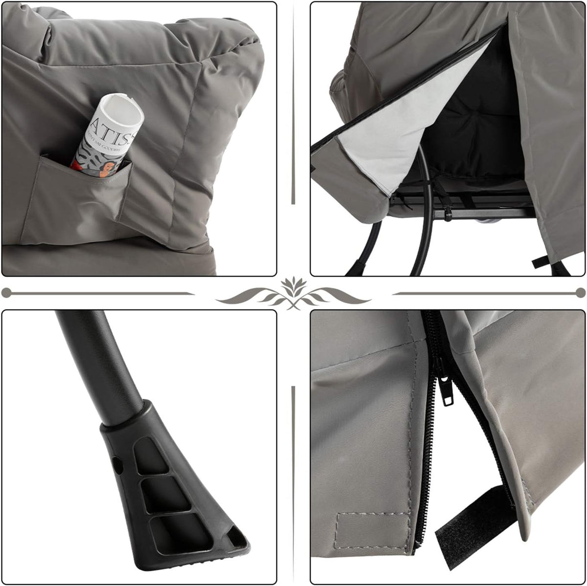 Luie stoel lounge stoel met armleuningen en zijvak relax fauteuil met moderne waterproof stof en stalen frame, Grijs
