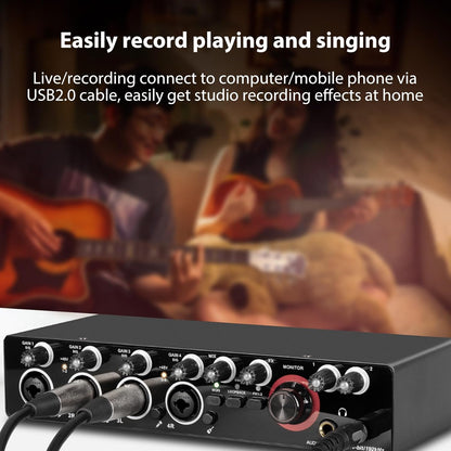 4-kanaals geluidskaart met driverloze audio-interface, USB-geluidskaart 4 ingangen 4 uitgangen, 24 bit/192 kHz 48 V fantoomvoeding voor professionele karaoke-opname