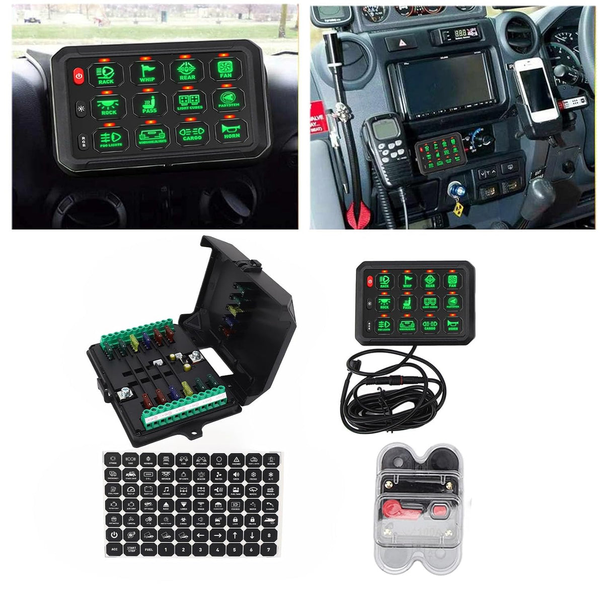 12-voudig Schakelpaneel, 12V 24V Multifunctionele Tuimelschakelaar Momentary Circuit Control Relay System Box voor Truck RV Offroad Marine, Waterdichte