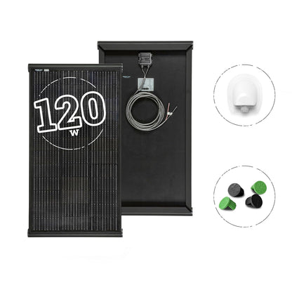 MOSCATELLI Zonnepaneel 120W Black Boost Monokristallijn PERC Compleet Kit voor Campers met Geïntegreerd Zwart Aluminium Profiel voor Dakbevestiging - ZONDER REGELAAR