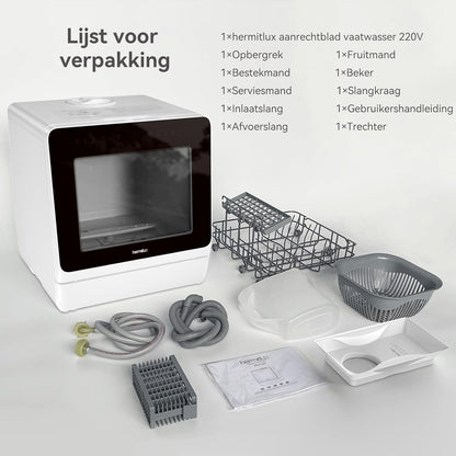 Hermitlux Tafelvaatwasser, mini-vaatwasser met 7 + 3 programma's, 5 couverts, 5 l watertank, startvertraging en kinderbeveiliging