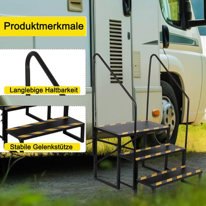Campertrap, 3-traps, camper, 200 kg draagkracht, voor caravans, camping, met 2 leuningen, antislip opstapkruk, RV steps, reisaanhanger