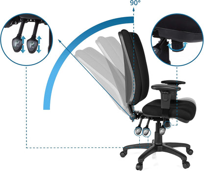 hjh OFFICE 702100 bureaustoel draaistoel Zenit High stof zwart, extreem dikke vaste bekleding, zeer goede verstelmogelijkheden, in hoogte verstelbare armleuningen, ergonomische bureaustoel