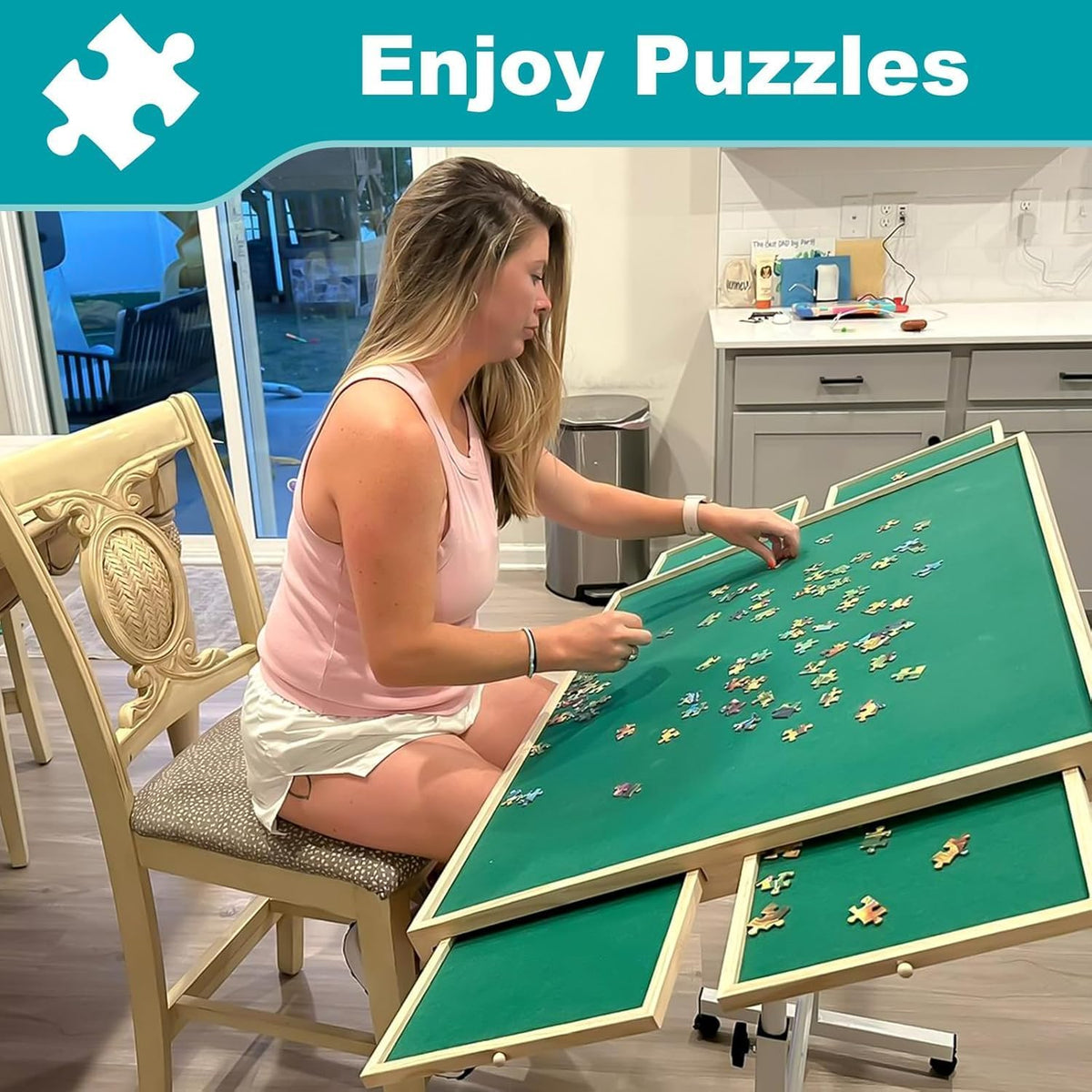 Puzzeltafel met 1500 stukjes, in hoogte verstelbare puzzelplank met deksel en 4 laden, puzzeltafel voor volwassenen, puzzelplank met deksel en poten voor puzzelaars