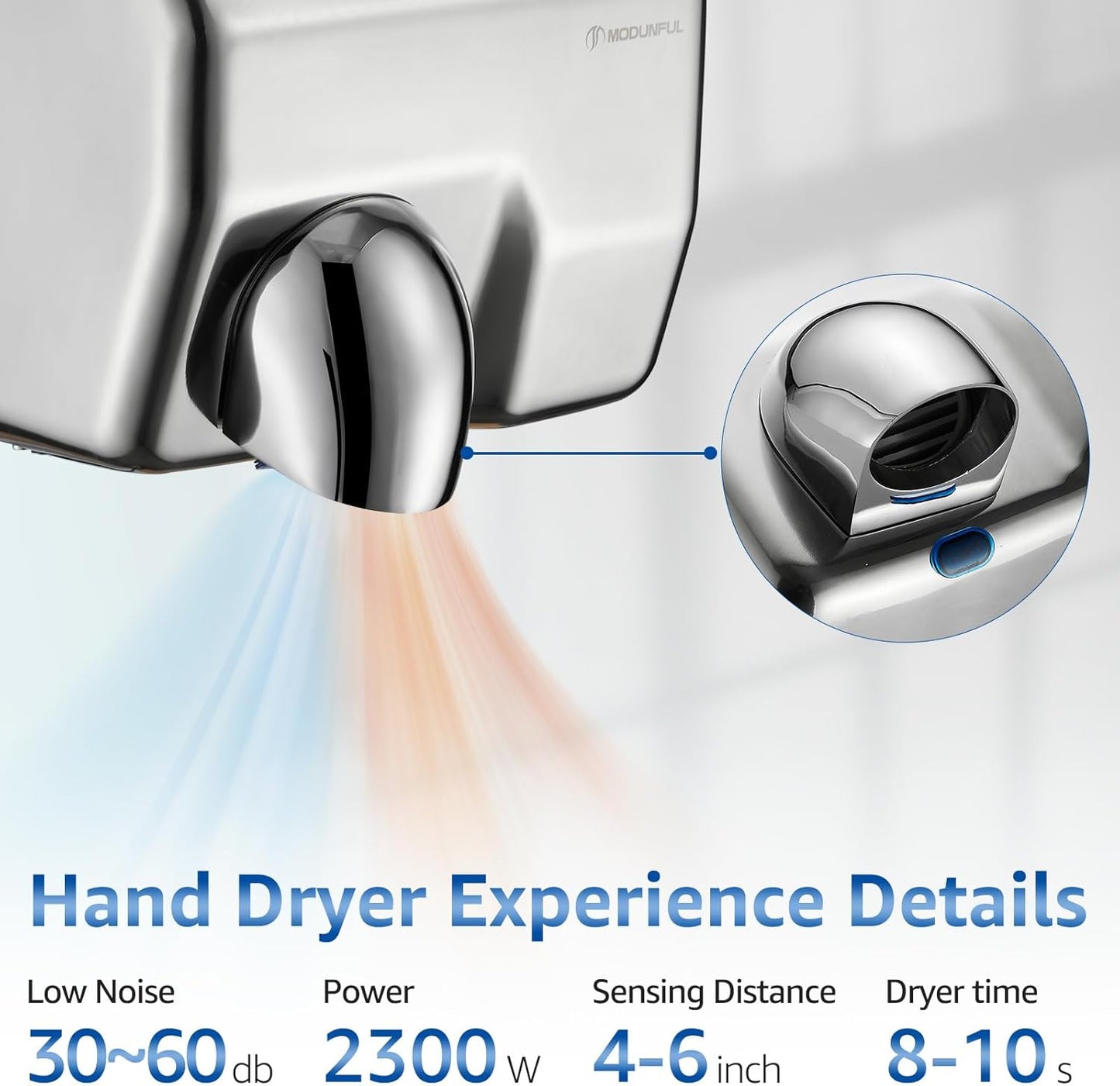 Handdroger – Handendroger – Elektrische Handdroger – Automatische Handdroger – Roestvrijstalen Handdroger – 2300W – Sneldrogend in 10 Seconden