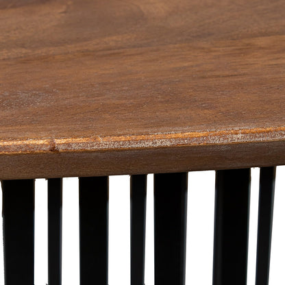 DRW Ovale eettafel van hout en metalen voet in walnoot en zwart, 200 x 100 x 75 cm