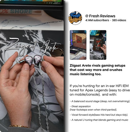 ZiiGaat x Fresh Reviews Arete In Ear Monitor, 1DD+4BA hybride koptelefoon IEM, bekabelde Gaming Earbuds, Studio Monitor Tunning, met afneembare IEM-kabel voor Muzikant Audiofiel