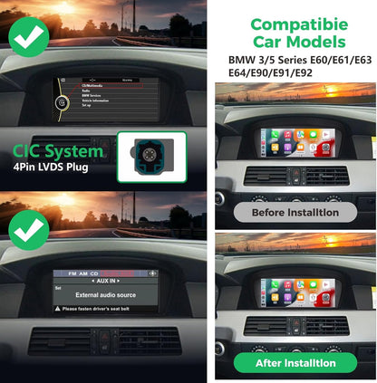 Linux autoradio met bliksemsnelle start voor BMW 3-serie/5-serie E60 E61 E90 E91 E92 (2008-2013) | Draadloze CarPlay & Android Auto | Linux-systeem | CIC iDrive-upgrade