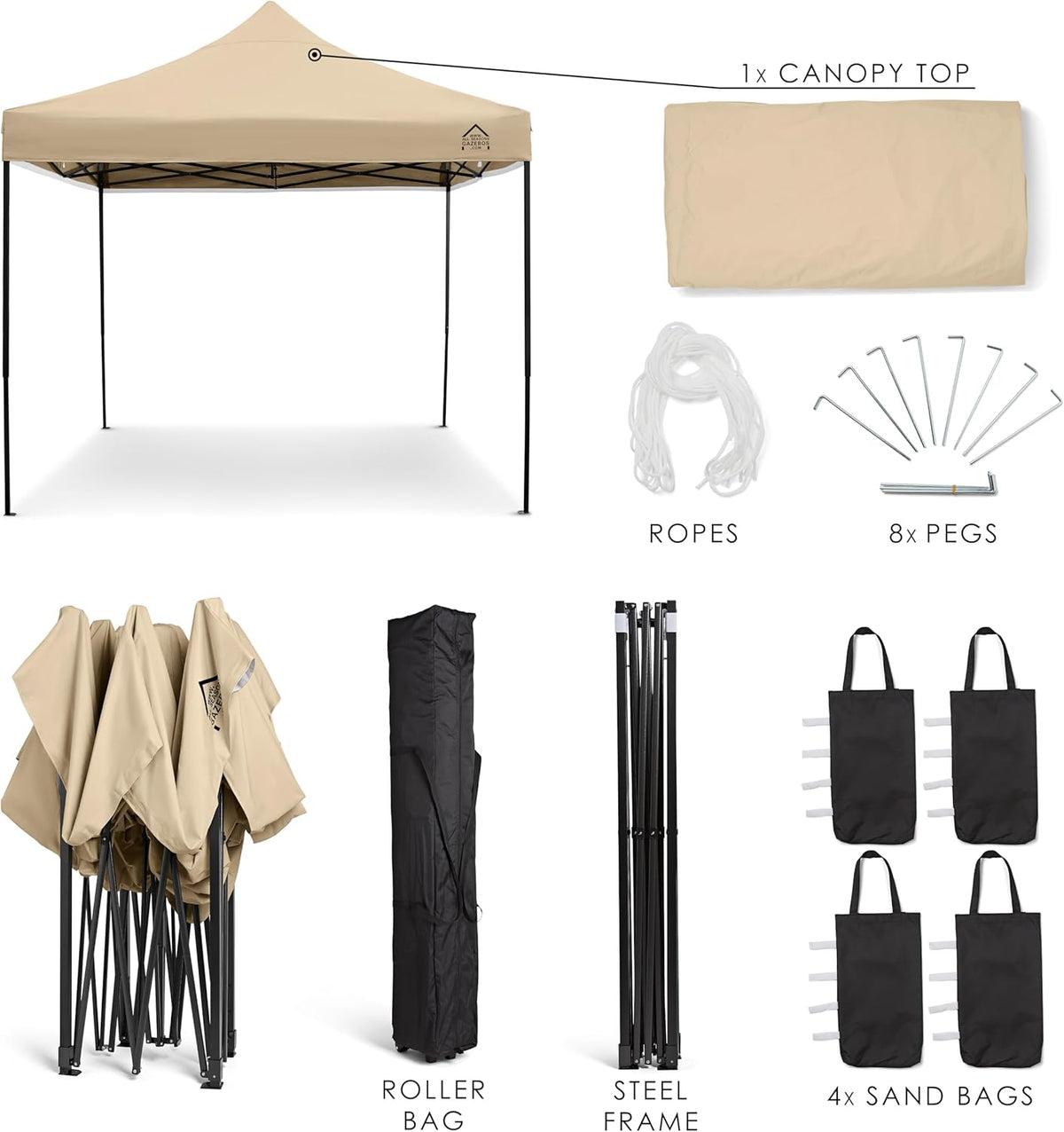 All Seasons Gazebos Duurzaam vouwpaviljoen en voortent, volledig waterdicht, hoogwaardig, voor een snelle opbouw, 3 x 3 m verkrijgbaar (beige)