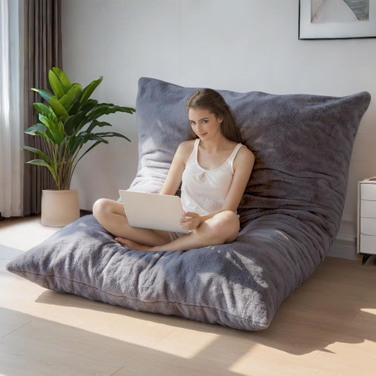 MAXYOYO Giant Bean Bag Bed, Square Bean Bag Chair, Large Sofa with Plush Cover and Fluffy Filling for Adults, Couples and Guests (Charcoal, 135x190cm)