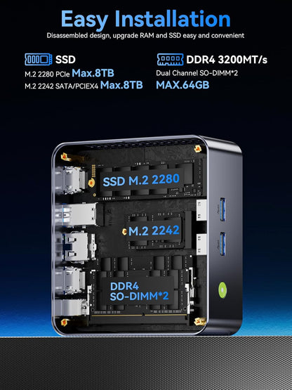 Mini PC – Mini Desktop Computer – Compacte PC – Kleine Computer – Intel Core i7-12700H – 16GB RAM & 1TB SSD – Triple 4K Display Ondersteuning – WiFi 6 & 2.5GbE Ethernet