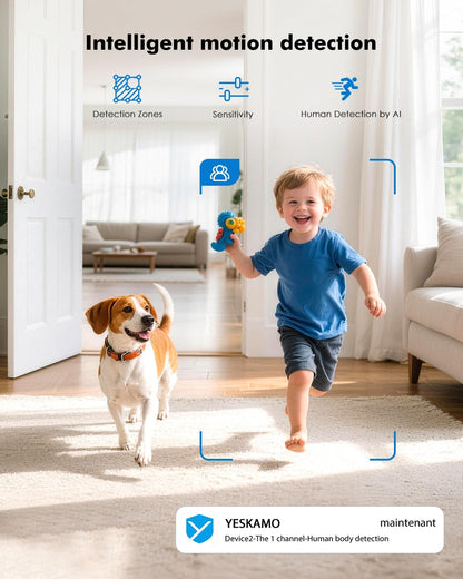 Indoor Camera 2.5K (4MP), Indoor Beveiligingscamera Draadloos met 6000mAh oplaadbare batterij, Dual-Band WiFi 2.4/5GHz, 360° Pan-Tilt, Kleur Nachtzicht, PIR Bewegingsdetectie, SD & Cloud Opslag
