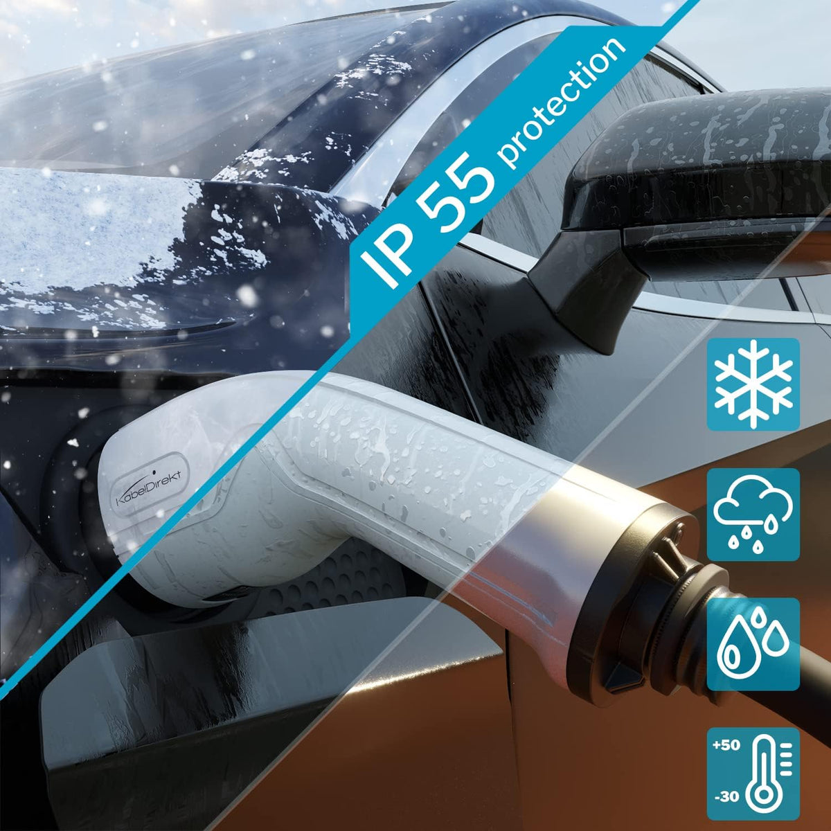 KabelDirekt – Oplaadkabel elektrische auto type 2, 22 kW – 7 m lang, met tas (TÜV–gecertificeerde e–autokabel voor vrijwel alle EV–voertuigen, openbare laadstations en wallboxen met 3,6 tot 22 kW)