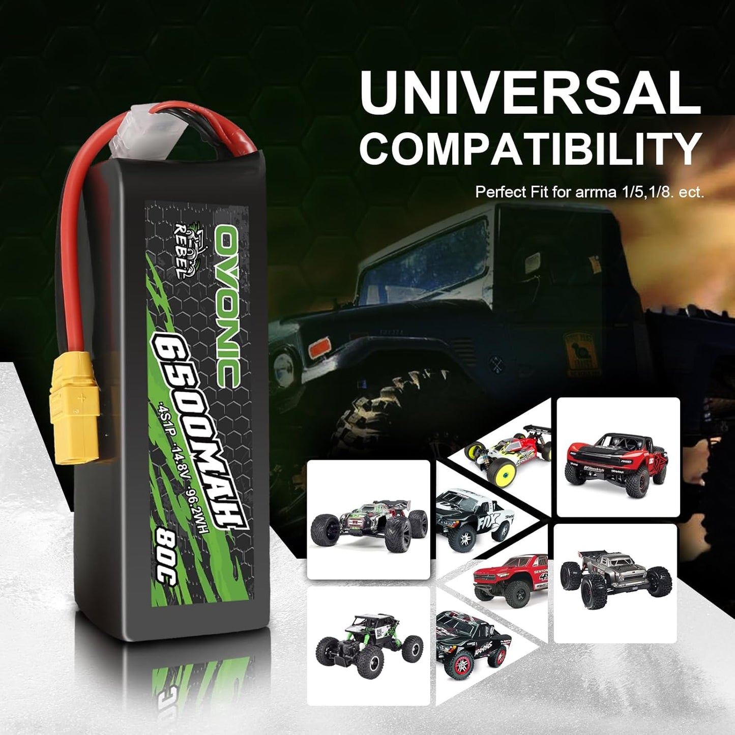OVONIC 4S Lipo-accu 6500mAh 80C 14.8V met XT90 stekker voor RC Auto RC Truggy Buggy RC Hobby (2 stuks)
