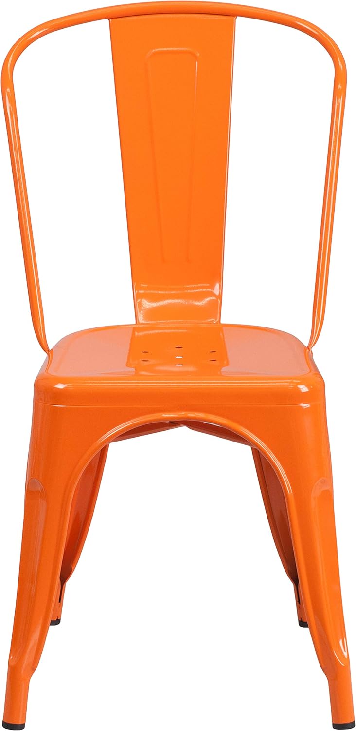 Flash Furniture Stapelbare stoel van metaal, voor binnen en buiten, kunststof, rubber, oranje, 4 stuks