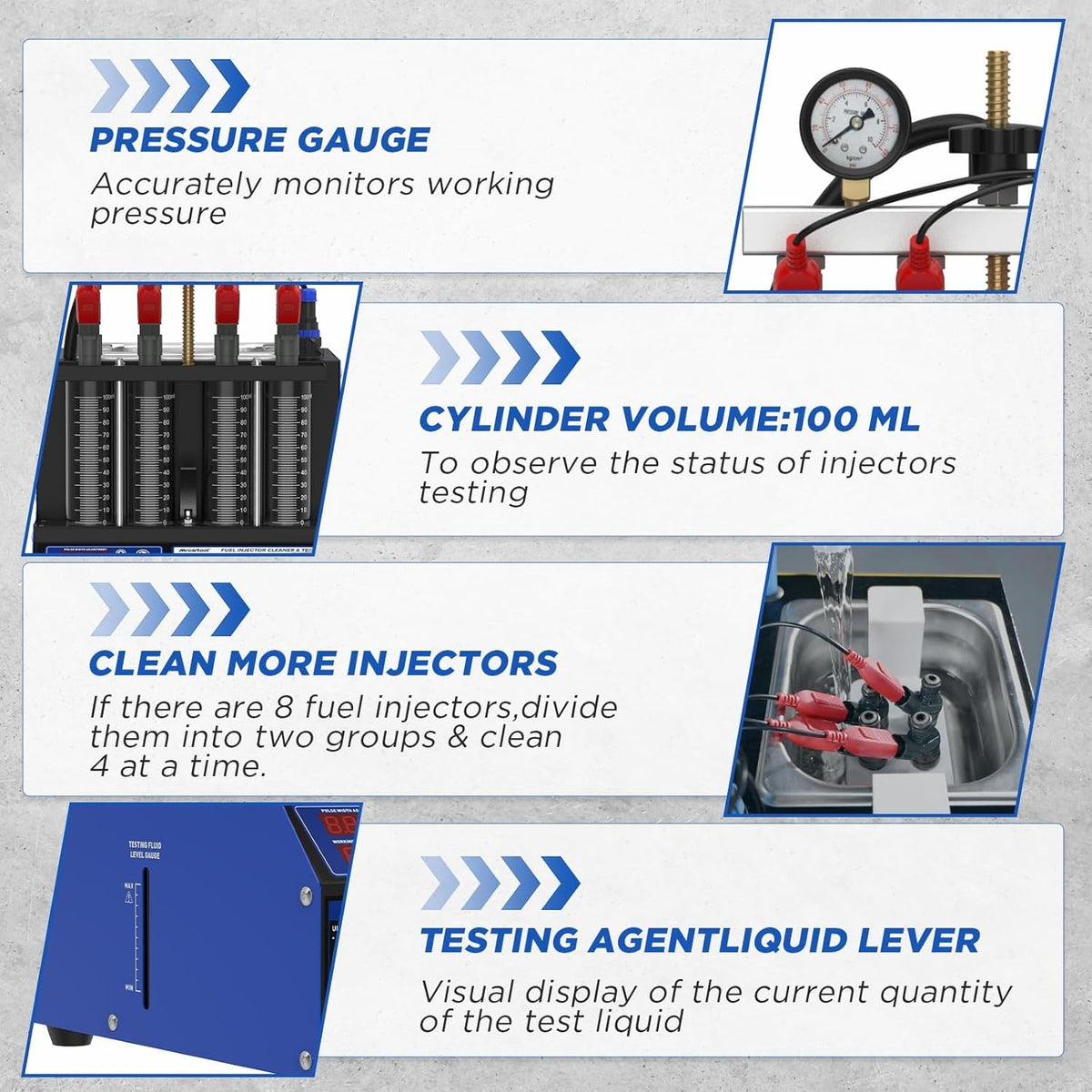 Ultrasone Brandstofinjector Reiniger – Injector Tester – Injector Cleaner – Brandstofinjector Tester – Injector Cleaner 4 Cilinder – 40°C Verwarmingsfunctie – 9 Testmodi