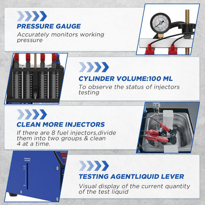 Ultrasone Brandstofinjector Reiniger – Injector Tester – Injector Cleaner – Brandstofinjector Tester – Injector Cleaner 4 Cilinder – 40°C Verwarmingsfunctie – 9 Testmodi