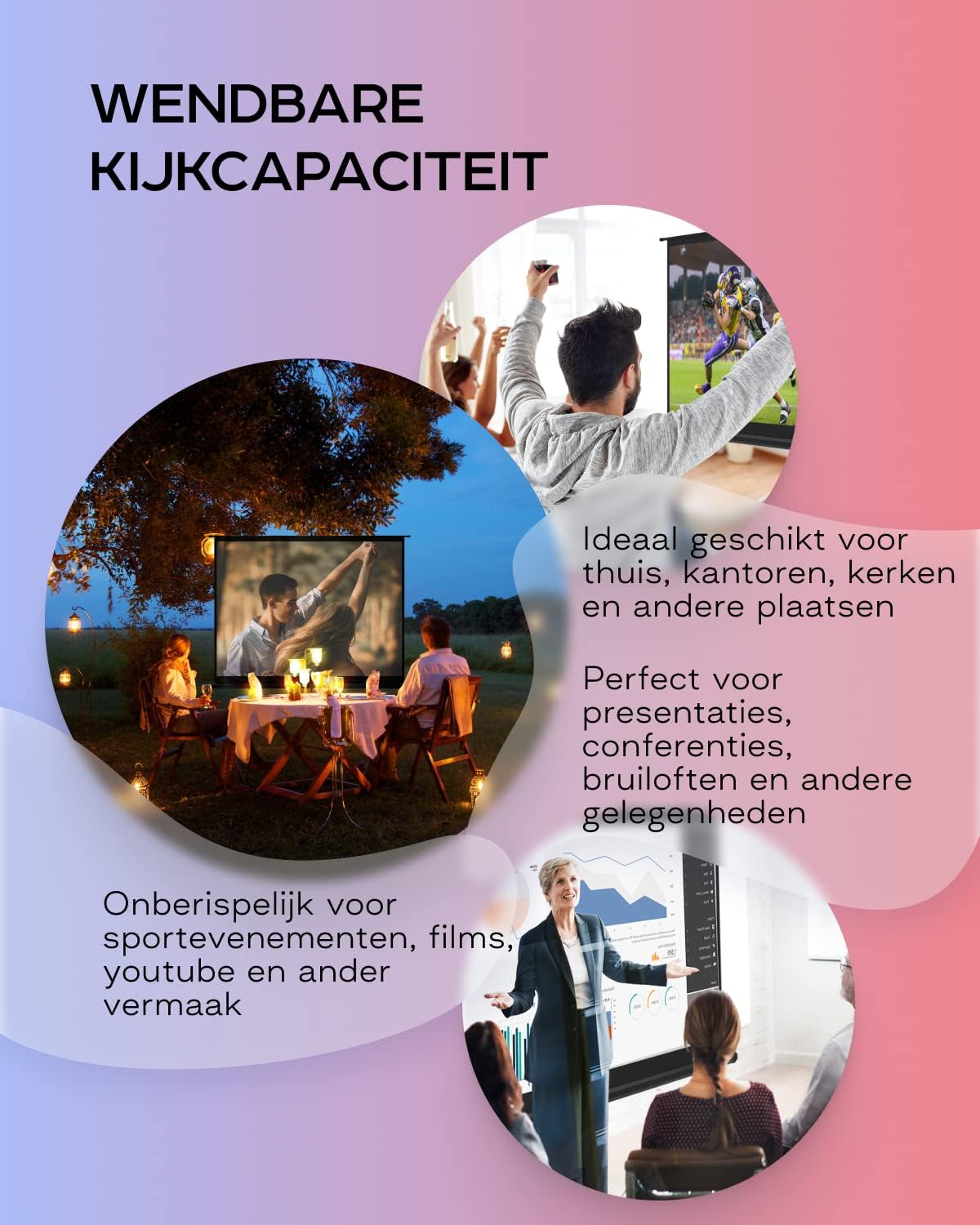 PropVue Projectiescherm met standaard, 100 inch (ca. 254 cm) projectiescherm voor binnen en buiten, voor film- of kantoorpresentatie, instelbaar van 16:9 tot 4:3, HD-premium kreukvrij statiefscherm voor projector