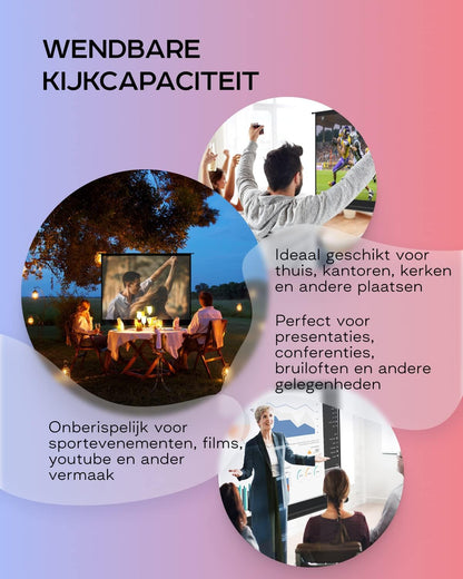 PropVue Projectiescherm met standaard, 100 inch (ca. 254 cm) projectiescherm voor binnen en buiten, voor film- of kantoorpresentatie, instelbaar van 16:9 tot 4:3, HD-premium kreukvrij statiefscherm voor projector