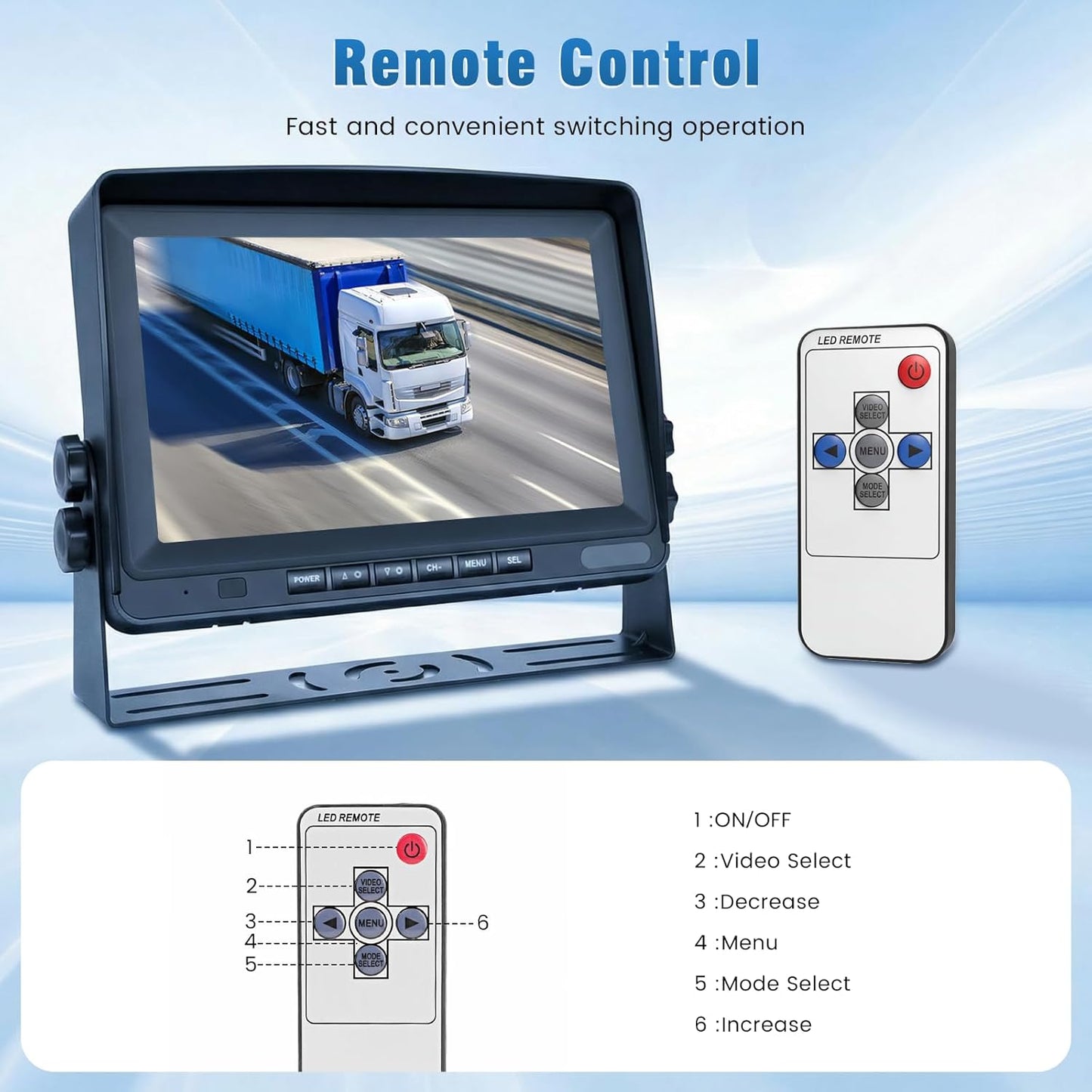 Achteruitrijcameraset met 8 inch monitor, inclusief 2 camera's, 2 x 20 m kabel, beschermingsklasse IP69, nachtzichtfunctie, 2 kanalen, geschikt voor vrachtwagens, campers, bussen en aanhangers