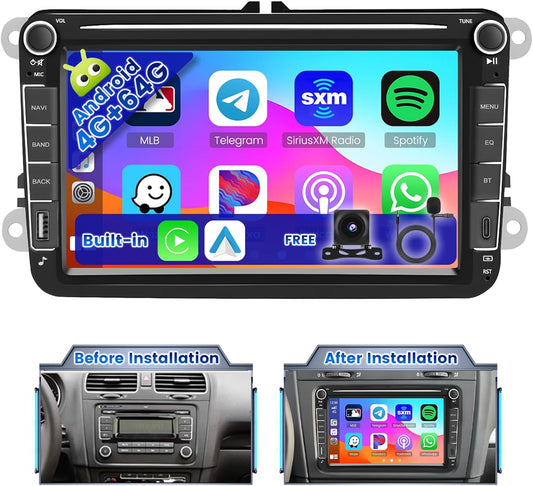 Autoradio 2 DIN – Android Autoradio – Multimedia Radio – Auto Headunit – Touchscreen Radio – 8 Inch HD Scherm – Draadloze CarPlay & Android Auto – Inclusief GPS, WiFi en AHD Achteruitrijcamera - QUORE
