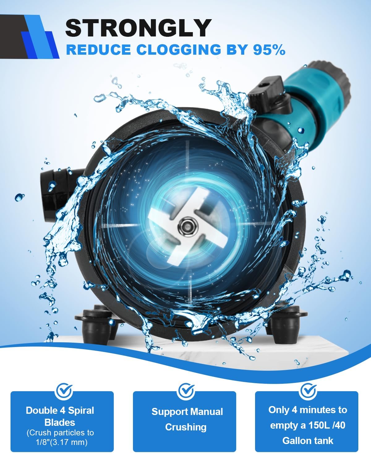 YUCHENGTECH 12V Afvalwaterpompen 12GPM Zelfaanzuigende Vuilwaterpompen,45 l/min 144 W, Fecaliënpomp 12V met Versnipperaar RV Versnipperingspomp voor Campers, Schepen, Jachten, Boten