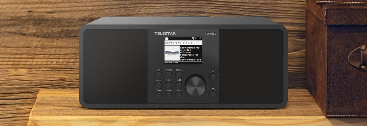 TELESTAR TOP 250 – DAB+/internetradio (stereo, 2 x 10 watt, Bluetooth zender/ontvangstfunctie, USB-opname, noodwaarschuwingssysteem, app-bediening), zwart