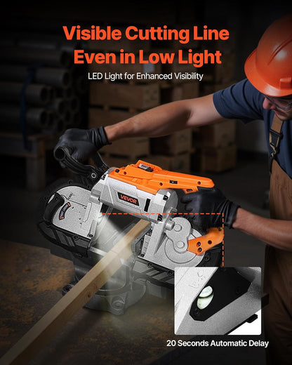 VEVOR Portable Band Saw, 20 V, 127 mm Deep Cut, 360 W with Brushless Motor, Portable and Compact, Wireless, Hook for Hanging, Variable Speed, Nude Tool Only