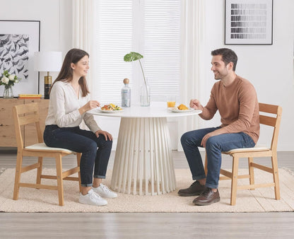 Rustieke houten eetkamerstoelen – houten stoelen – keukenstoelen – eetkamerstoelen set – armloze stoelen – waterafstotend kunstleer – ergonomische rugleuning