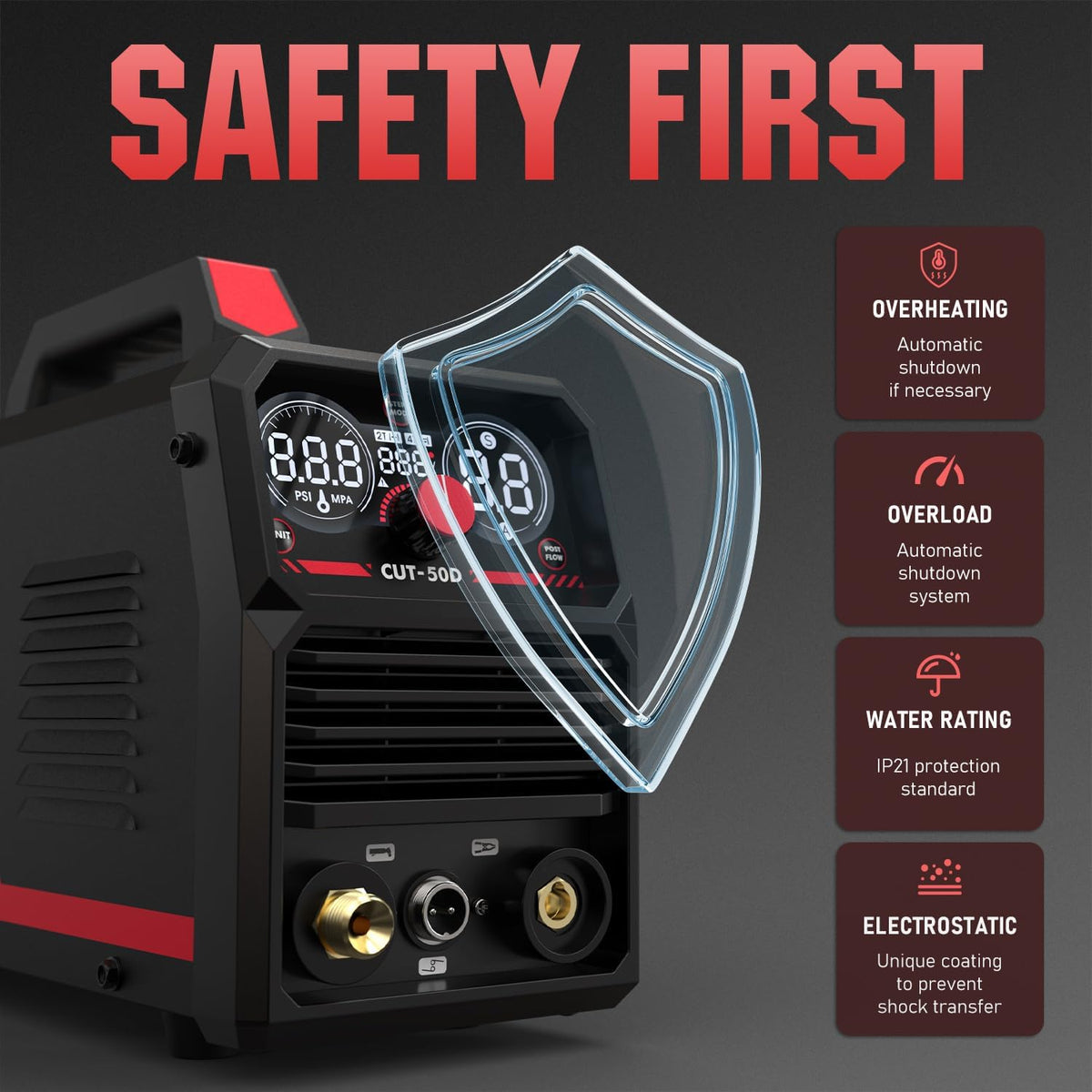 YESWELDER 50Amp Plasmasnijder HF, Non-Pilot Arc Groot LED Digitaal Display, Max. snijdikte 20mm, 230V plasmasnijmachine
