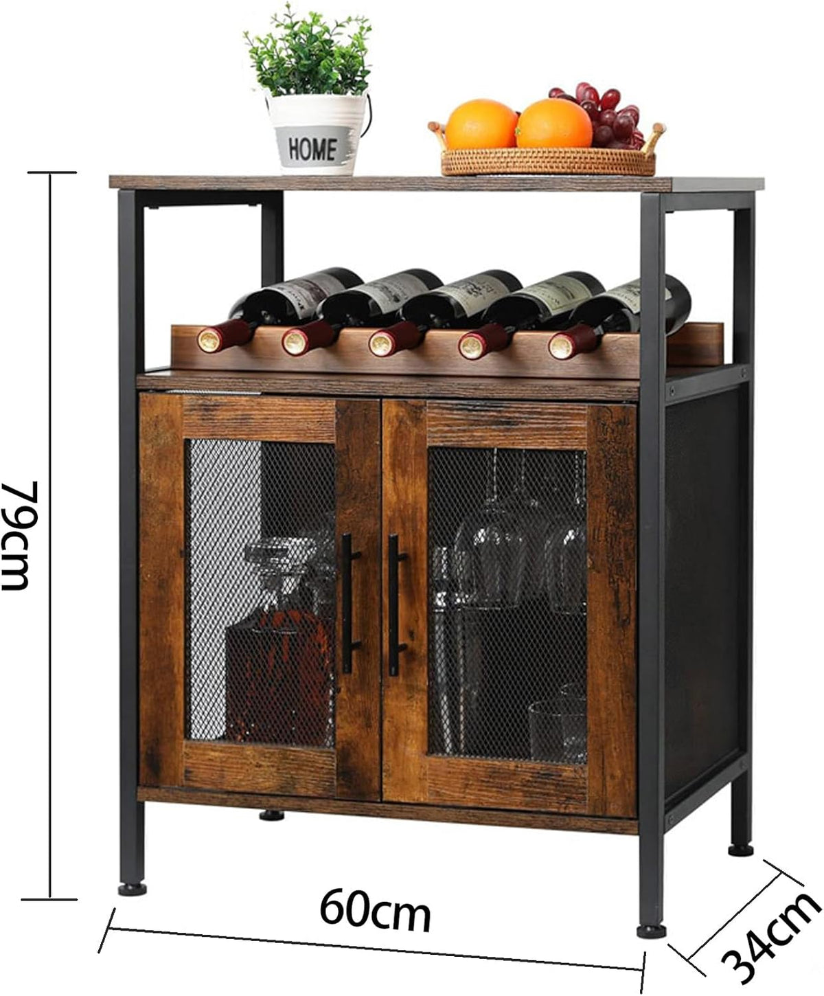 Wijnkast, hoekkast, industriële wijnkasten van hout, vrijstaande wijnrekken, voor keuken, bar, restaurant, enz., type A