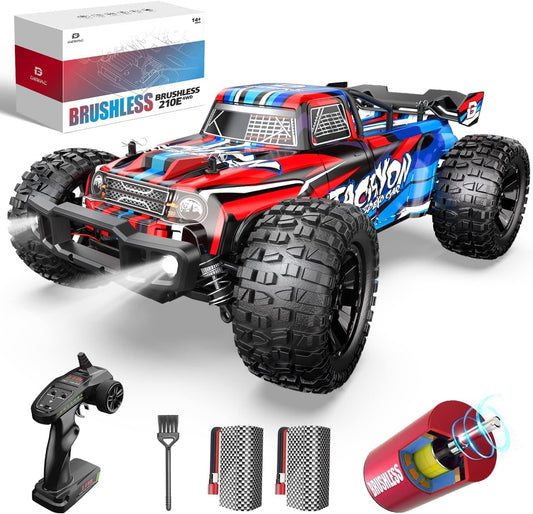 DEERC Op afstand bestuurde auto, schaal 1:10, snelle borstelloos, voor volwassenen, 4WD 60+ km/u, hoge snelheid, 2,4 GHz, off-road RC crawler, 40+ minuten speeltijd, cadeau voor jongens (210E)