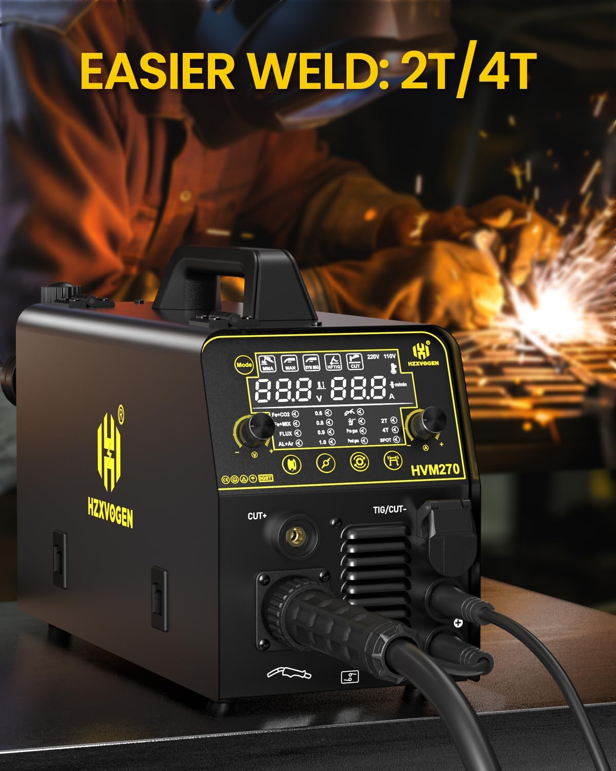 HZXVOGEN 6 in 1 lasmachine en plasmasnijder Combo Gas/Gasloze MIG/Stick/Lift TIG/CUT/Spot 200A Aluminium Lasser Machine 40Amp 220V IGBT Omvormer Max Cut 15mm Multi Proces Lasser