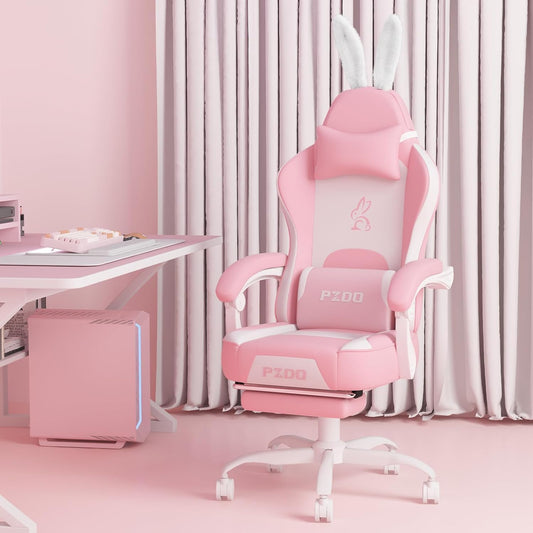 Roze Gamingstoel – Bureaustoel – Gamelounge Stoel – Computestoel – Kinderstoel – Ergonomisch Met Voetensteun – Ademend Technisch Leer