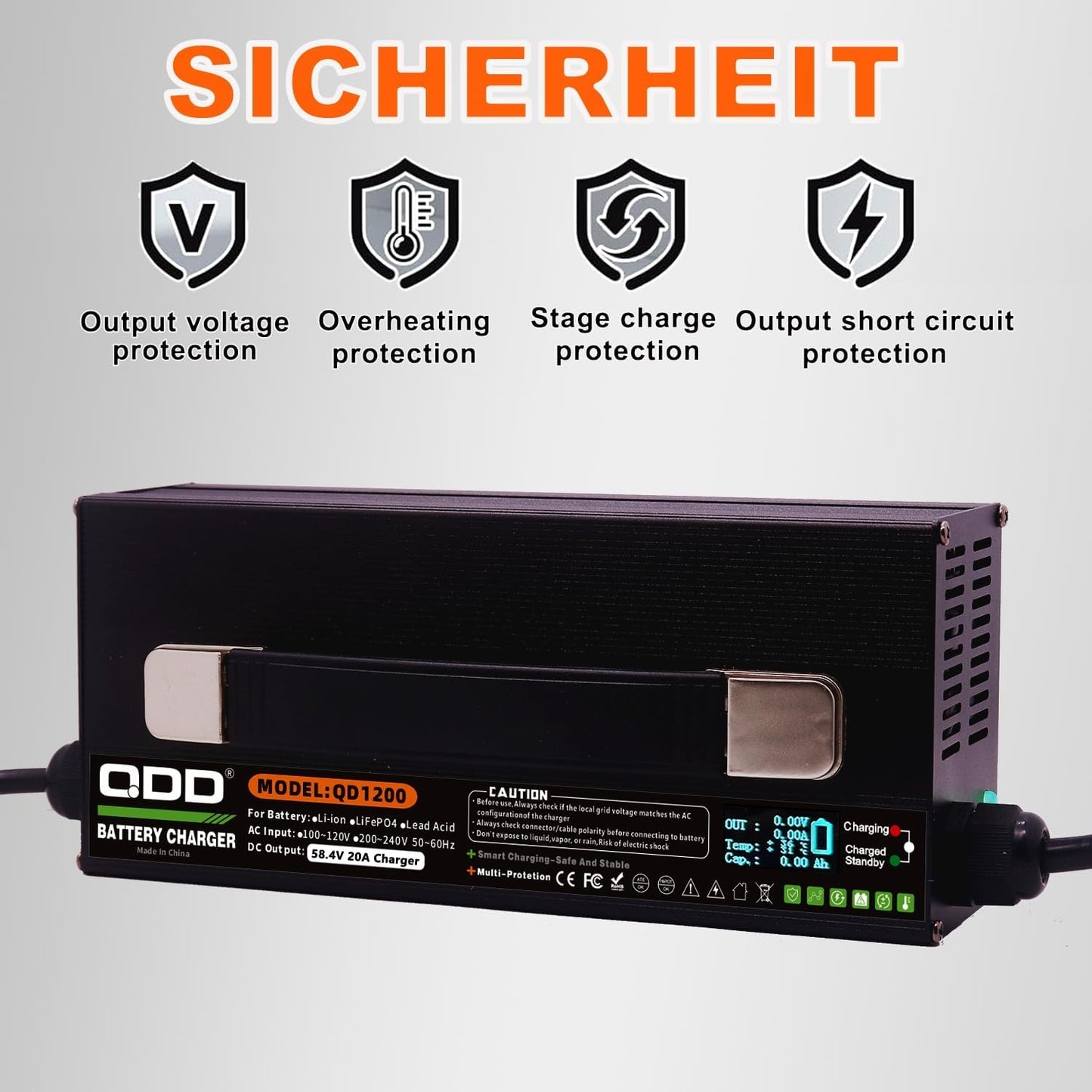 LiFePO4 Batterijlader – Lithium Acculader – 48V Oplader – Elektrische Batterijoplader – Lithium-IJzerfosfaat Oplader – 58,4 V 20 A – Slimme 4-Fasen Laadmodus