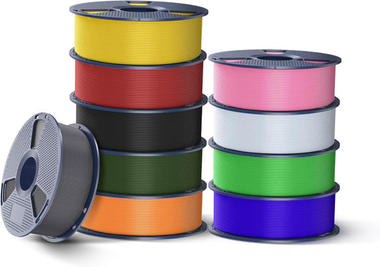 SUNLU 10KG High Speed PLA+2.0 Filament 1.75mm, PLA Plus 2.0 3D Printer Filament with High Flowability, Designed for Fast 3D Printing, Black+White+Gray+Blue+Red+Yellow+Green+Pink+Olive Green+Orange