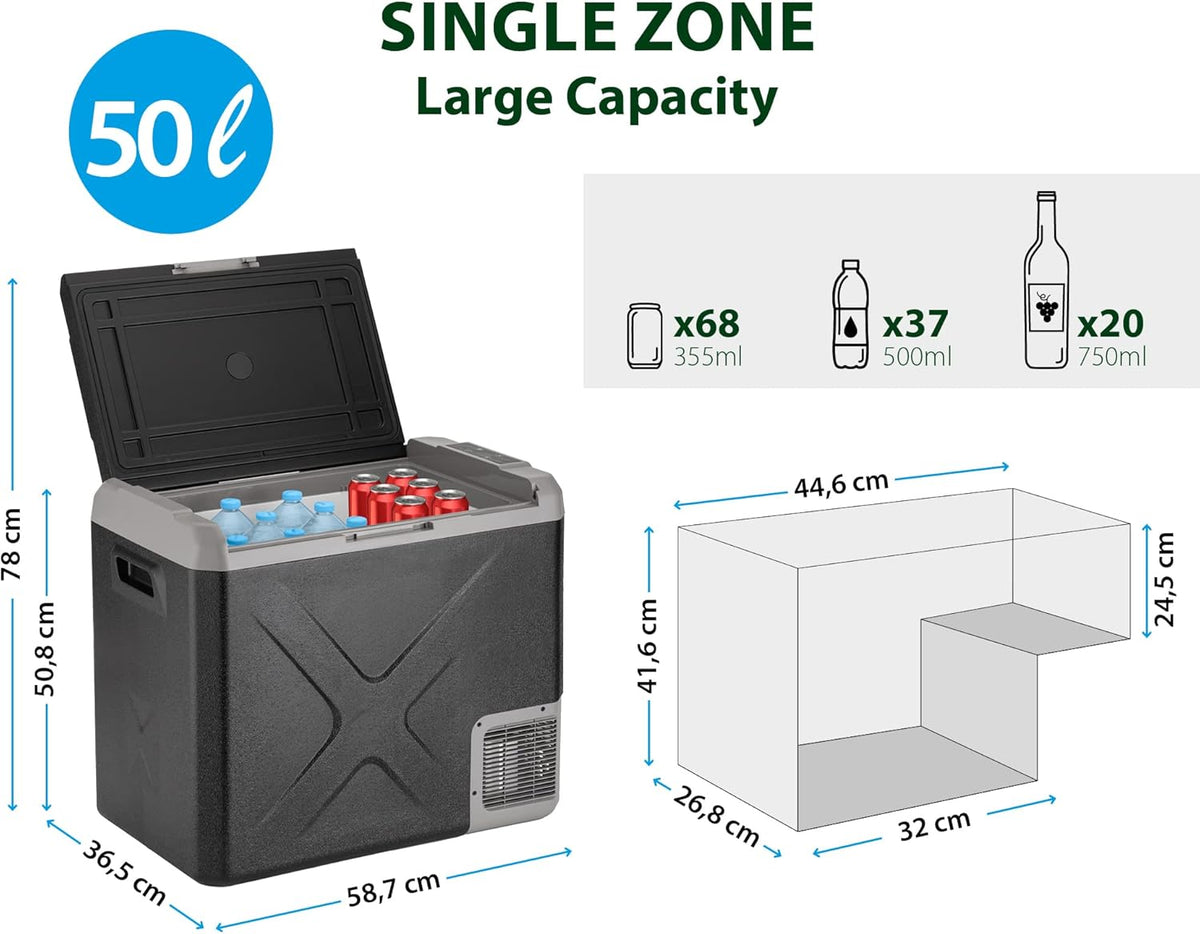 Draagbare Koel- En Vriescombinatie – Mobiele Koelkast – Camping Koelbox – Auto Koelbox – Mini Vriezer – 50 Liter Inhoud – Instelbare Temperatuur -20°C tot +20°C