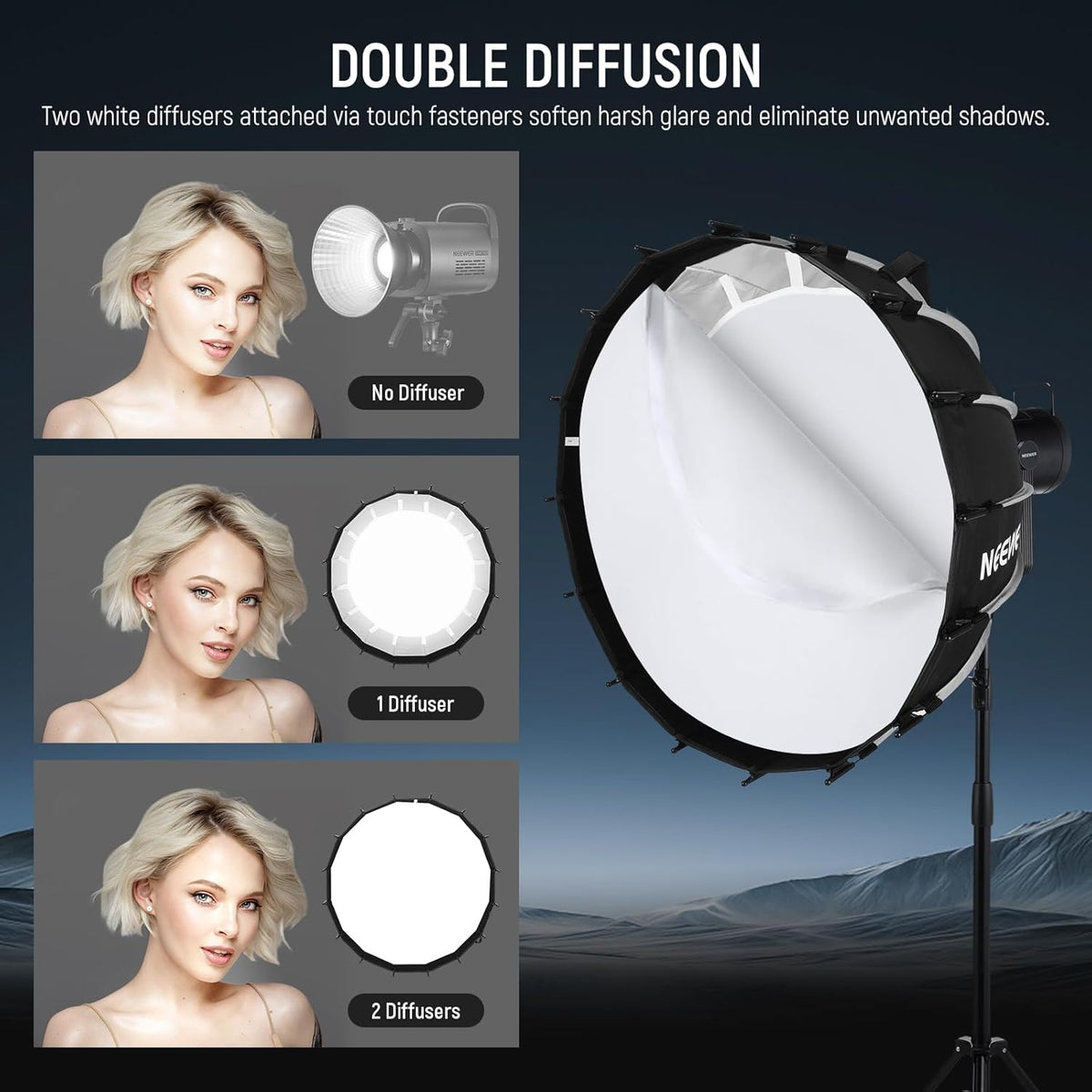 Parabolische Softbox Kit – Softbox – Bowens Softbox – Studio Softbox – Lichtmodifier – 90 Cm Bowens Mount Compatibel – Dubbele Diffusers En Honingraatrooster