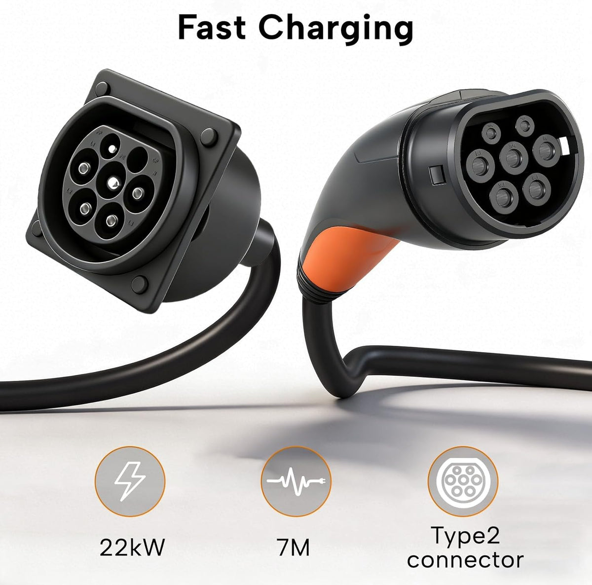 Type 2 EV verlengskabel, 22kW, 7m, 32A, verlengslaadkabel voor IEC62196 elektrische voertuigen, verlengskabel voor lader met draagtas