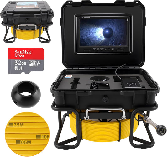 KAOLALI Buiscamera 50 m met licht, 9 inch kanalisatiecamera, 1080p HD endoscoop, inspectiecamera, DVR-recorder, kanaalcamera, IP68 waterdicht, met 6 ledlampen, voor loodgieter, 32 GB TF-kaart