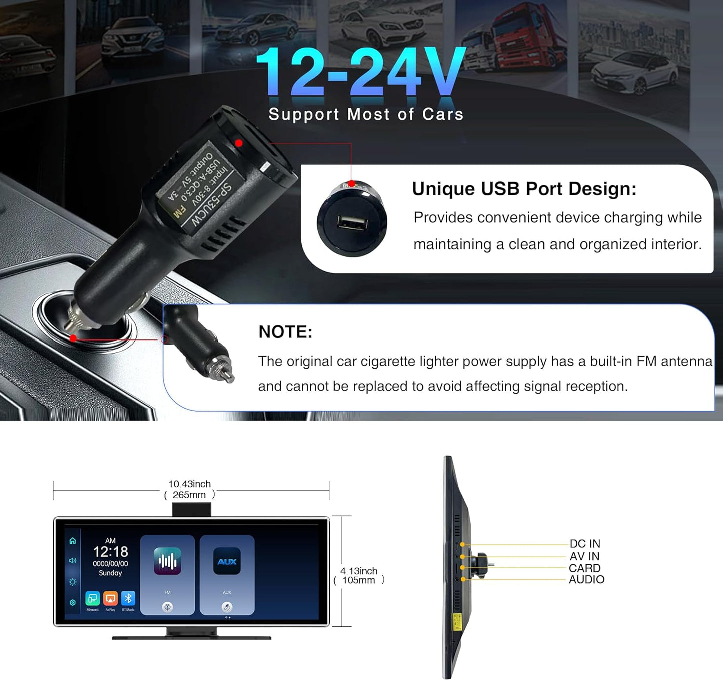 Carplay Scherm – Touchscreen – Android Auto – Airplay – Mediaspeler – 11,26 Inch IPS – Draadloos – 4K Achteruitrijcamera – Navigatie met GPS