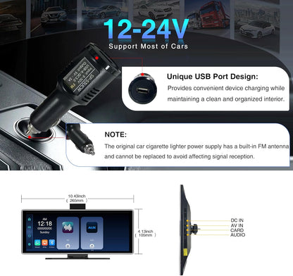 Carplay Scherm – Touchscreen – Android Auto – Airplay – Mediaspeler – 11,26 Inch IPS – Draadloos – 4K Achteruitrijcamera – Navigatie met GPS