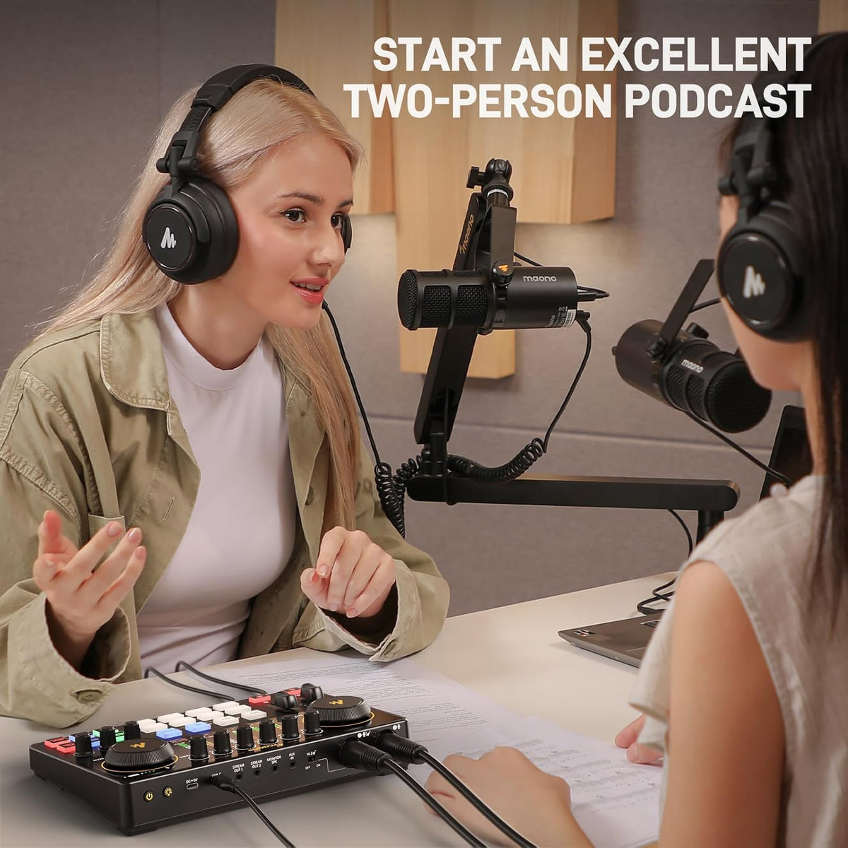 MAONO Podcast Equipment Bundle: Audio Interface Mixer with Dual XLR Input for Podcast Streaming - MaonoCaster E2 Gen2