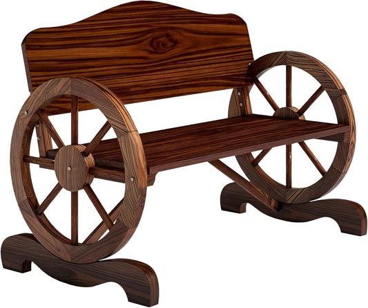 Outsunny Gartenbank Holz, 2-Sitzer Sitzbank mit Rücken- und Armlehnen, Holzbank im Rädernform, wetterfest Parkbank 240 kg load bar, Balcony Bench for Balcony Terrasse, Garten, 110 x 55 x 80 cm