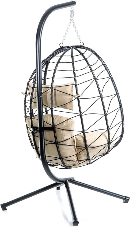 Wiltec hangstoel loungestoel in- en outdoor tot 130 kg cocoon eistoel eggchair met frame en kussens