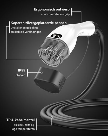 Type 2 Verlengkabel (32 A, 22 kW, 5 Meter, 3-Fase) | Wallbox Verlengsnoer Geschikt voor EV Laders, Laadpalen en Laadstations, Oplaadkabel Verlenging voor Elektrische en Hybride Auto's