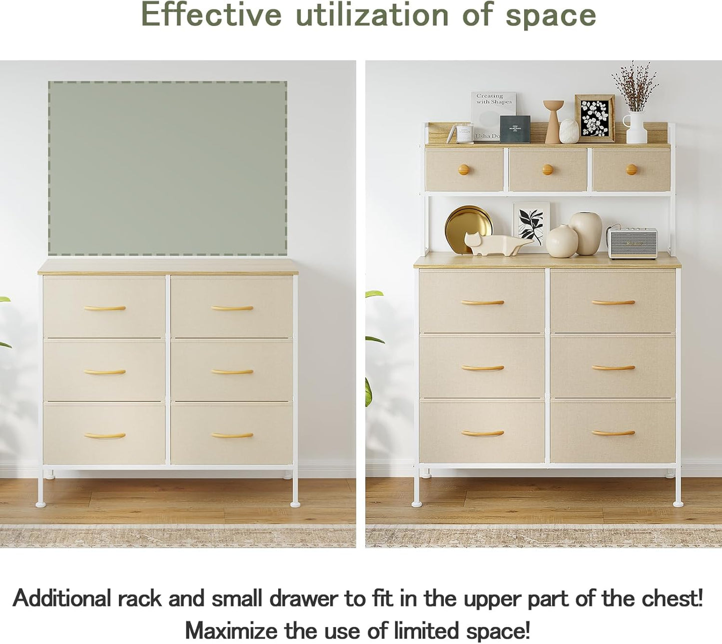 Ladekast – Opbergkast – Ladekast Met Handvatten – Ladekast Met Houten Bovenblad – Slaapkamerkast Beige – 9 Lades – Verstelbare Pootjes